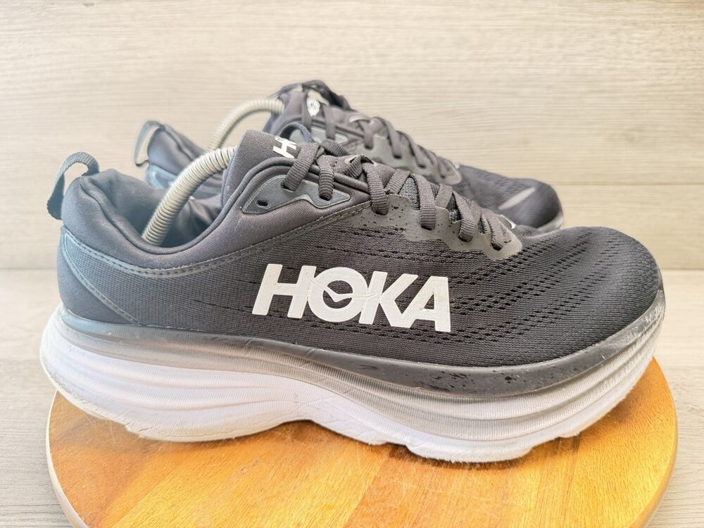 Hoka One One Bondi 8 Running Sneaker Shoes Athletic Black White Men’s 10.5 2E